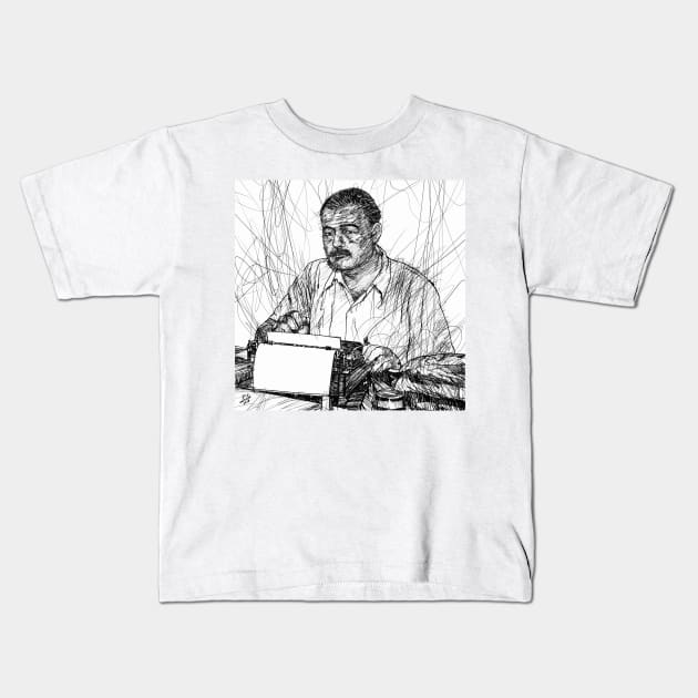 ERNEST HEMINGWAY ink portrait .1 Kids T-Shirt by lautir